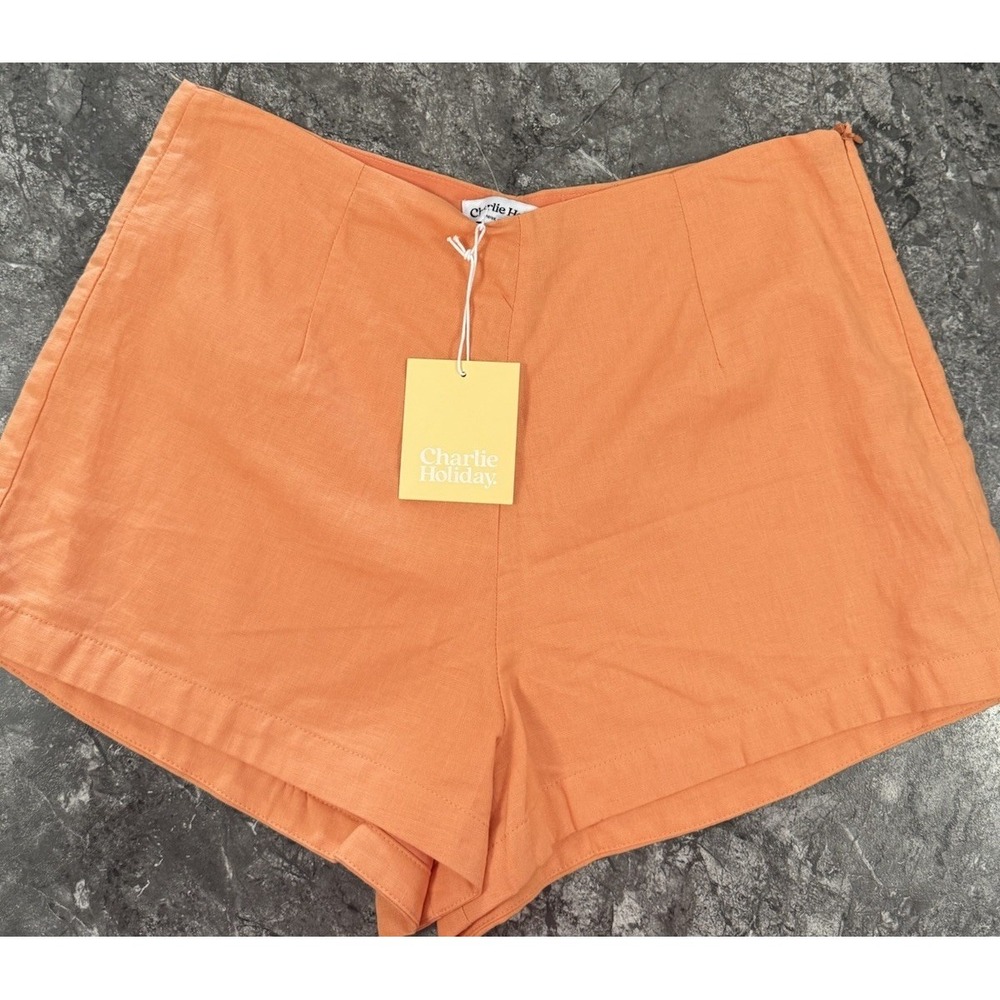 Charlie Holiday Womens Cara Linen Blend 50s Inspired Shorts Side Zip Papaya Sz 8
